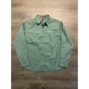 VINTAGE Microsoft Shirt Womens Large Green Employee Button Up Embroidered Logo